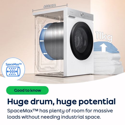 Samsung Series 5 SpaceMax WW11BGA046AE 11kg Washing Machine with 1400 rpm - White - AO Annotation - SpaceMax™ technology